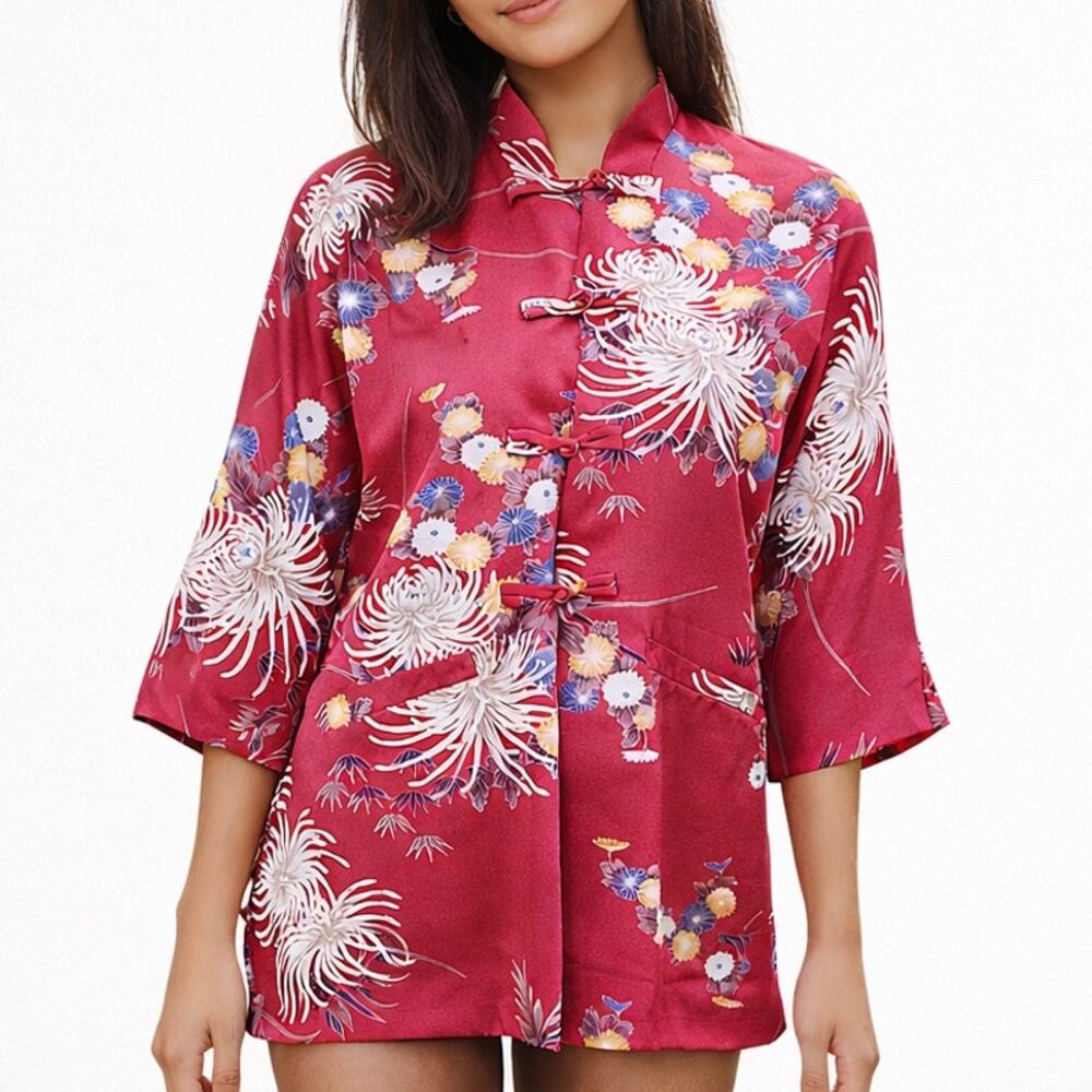 Vintage Liberty House of Hawaii Mandarin Blouse in Pink floral